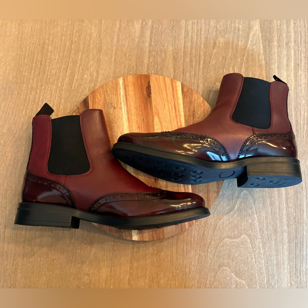 Boemos Burgundy Wingtip Chelsea Boots | Made in Italy | Women’s Size 9 / EU 39 - Picture 7 of 15